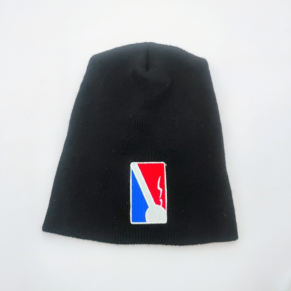 THC Clothing Black Embroidered Logo Knit Beanie Hat Stretch Parody VTG 90s NOS